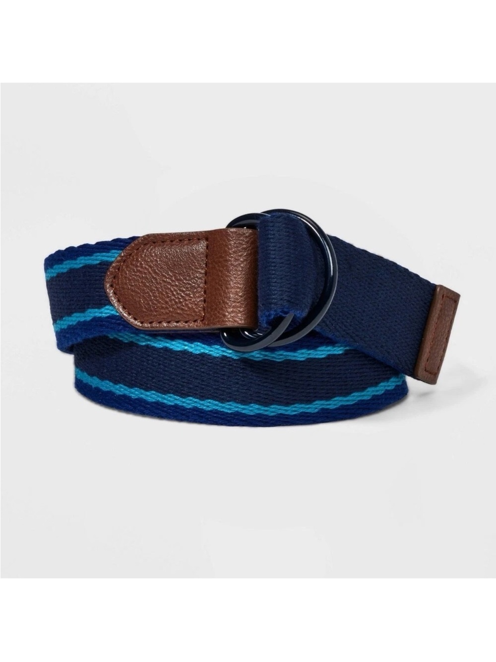 art class Navy Webbing Belt with Bright Blue Stripes and Brown Trim reversible